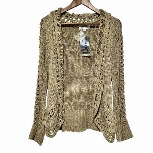 Valenti Knit Open Cardigan Boho Fringe Earth Tone Crochet Sweater L